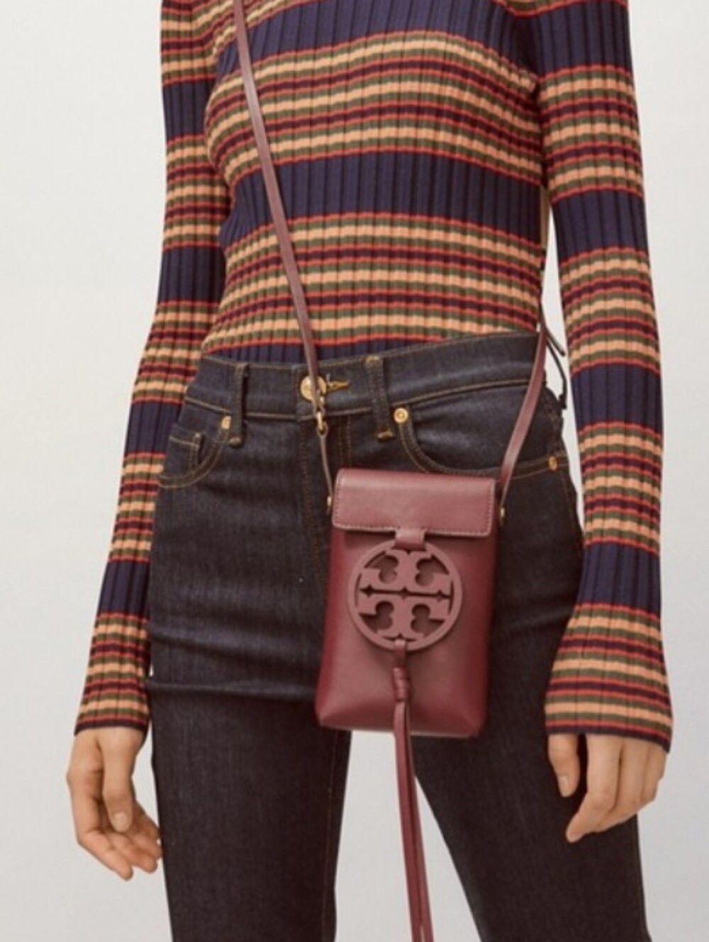 Tory Burch-Miller Leather Phone Crossbody —(Burgundy❤️🤎)